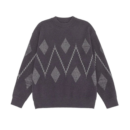 Minimalist Streetwear: Men's Oversized Argyle Geometric Knit Sweater
