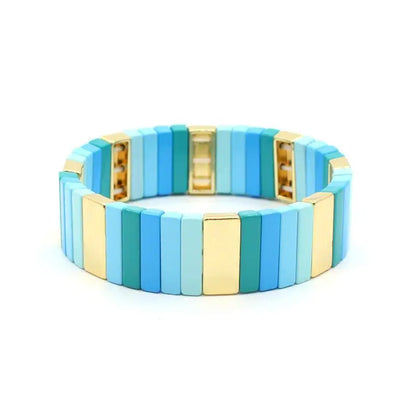 Vibrant Mood: Colorful Enamel Tile Stretch Bracelet