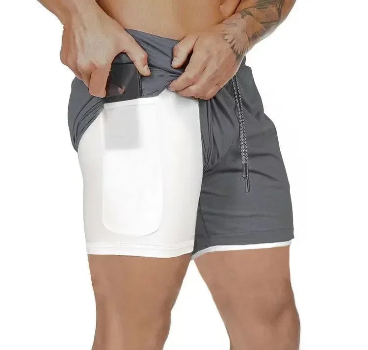 Mens Quick Dry 2 In 1 Gym Workout Style Shorts