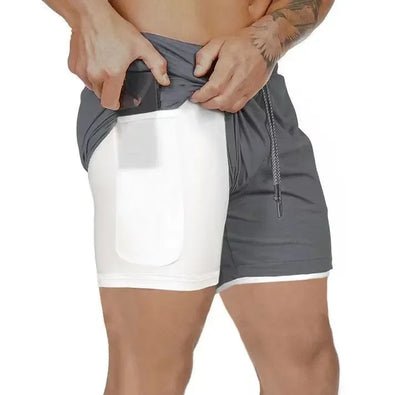Mens Quick Dry 2 In 1 Gym Workout Style Shorts