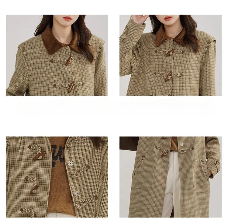 Classic Houndstooth Wool Coat – British Style Single-Breasted Winter Jacket