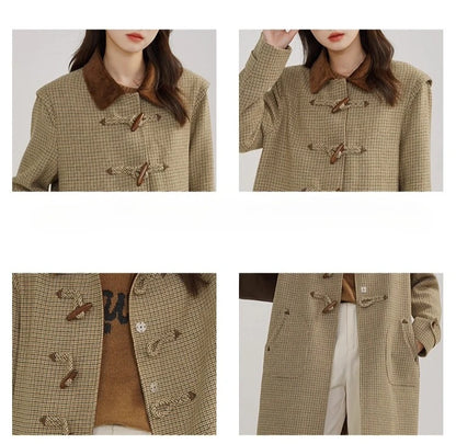 Classic Houndstooth Wool Coat – British Style Single-Breasted Winter Jacket