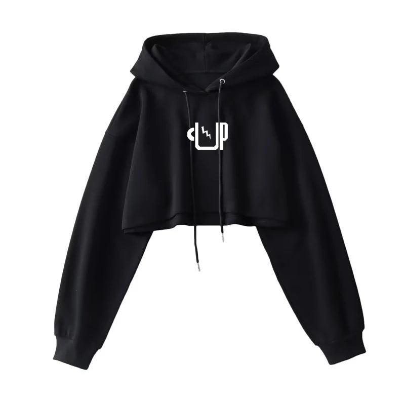 2025 Women S Short Hoodie Solid Sweatshirt Crop Top Korean Harajuku Fashion