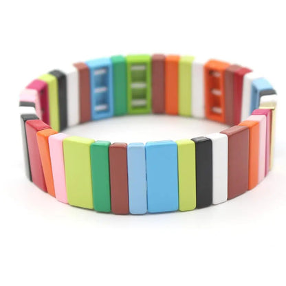 Vibrant Mood: Colorful Enamel Tile Stretch Bracelet