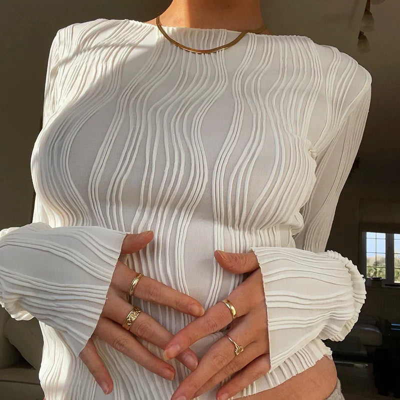 Florida Y2K Street Style Long Sleeve Autumn Ruched Cropped Top