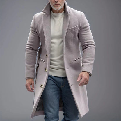 Vintage Buttoned Trench Coat Casual Solid Color Outerwear For Mens Fashion 2024