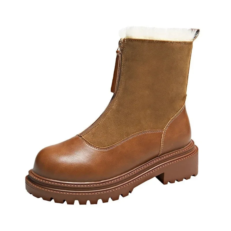 Womens Platform Wedge Snow Boots Warm Plush Ankle Boots With Zipper