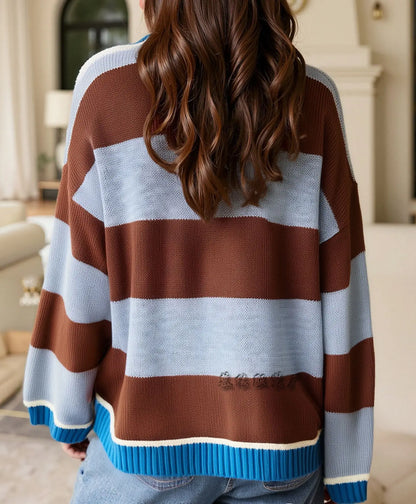 Oversized Striped Knit Sweater for Beach Club Sunsets