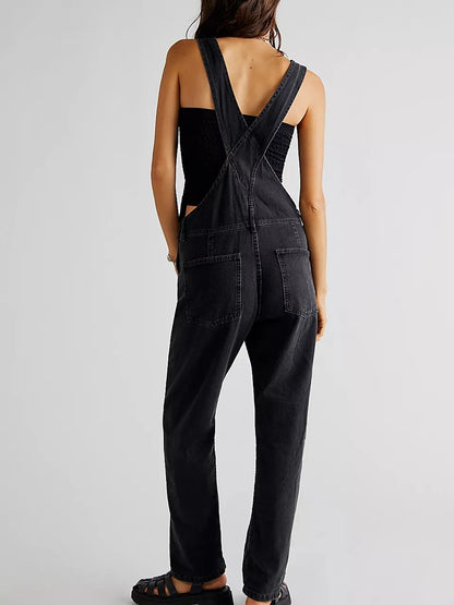 Denim Elegance: Slim-Fit Jean-Skirt Jumpsuit with Adjustable Straps