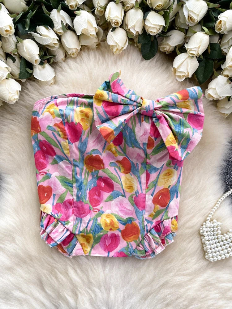 Pink Bow Tie Tube Top 2000s Y2k Cute Sexy Cropped Tank Top Coquette Summer Clothes For Women 2025