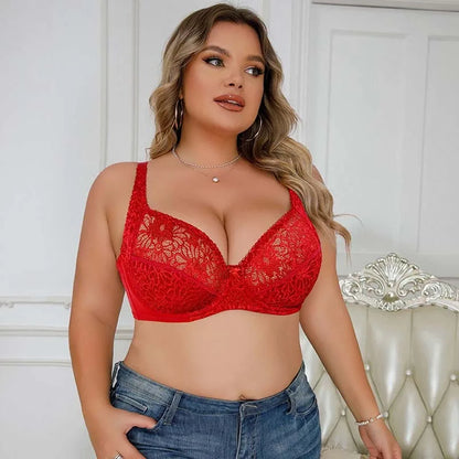 Embroidery Lace Bra For Women Plus Size Sexy Thin Underwired Black Gray