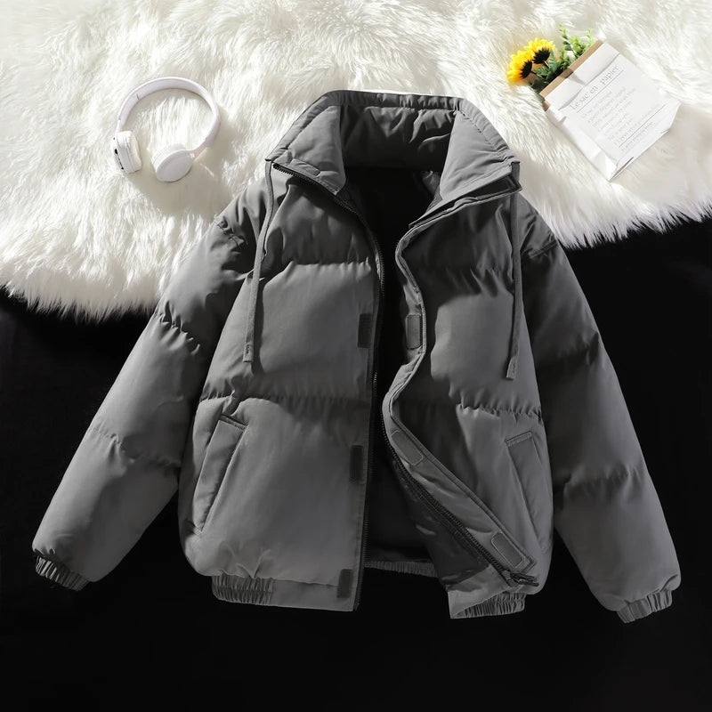 Plus Size Stand Collar Puffer Jacket for Effortless Cozy Winter Street Style Comfort