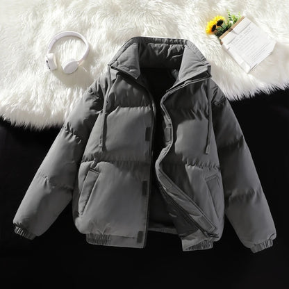 Plus Size Stand Collar Puffer Jacket for Effortless Cozy Winter Street Style Comfort
