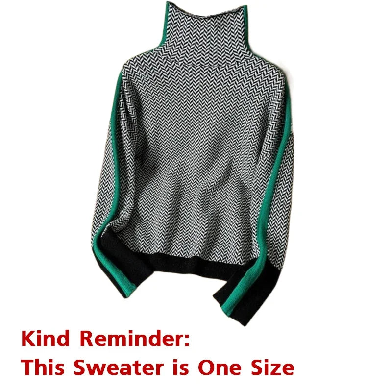 Women Braided Pattern Turtleneck Sweaters