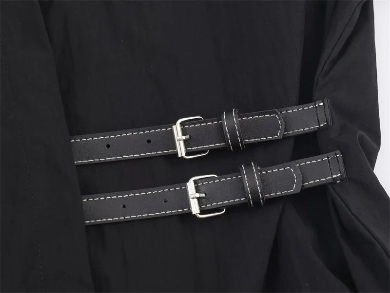 2025 Womens Loose Fit Long Sleeve Shirt Unique Niche Design Non Symmetric Black Top