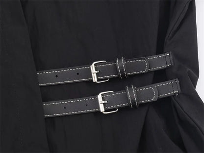 2025 Womens Loose Fit Long Sleeve Shirt Unique Niche Design Non Symmetric Black Top