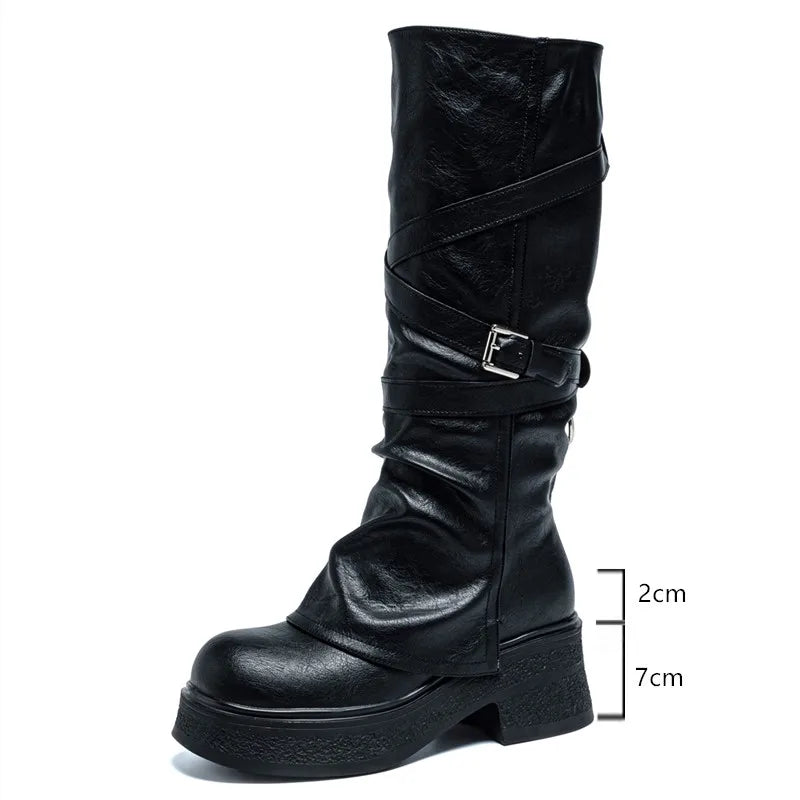 Women’s Knee-High High Heel Riding Boots 2025 – PU Leather Platform Princess Slim Boots