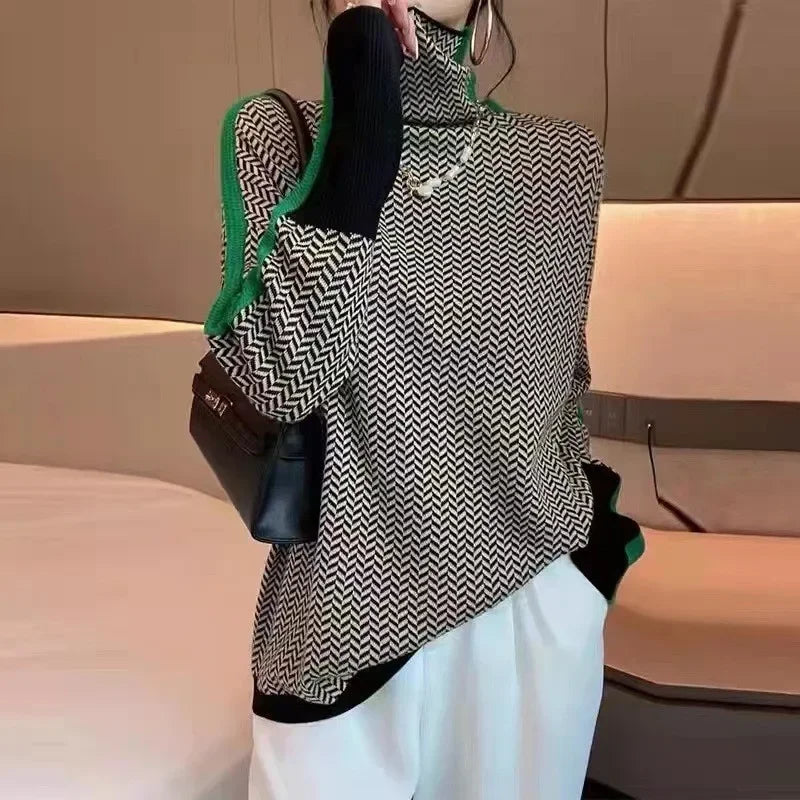 Women Braided Pattern Turtleneck Sweaters