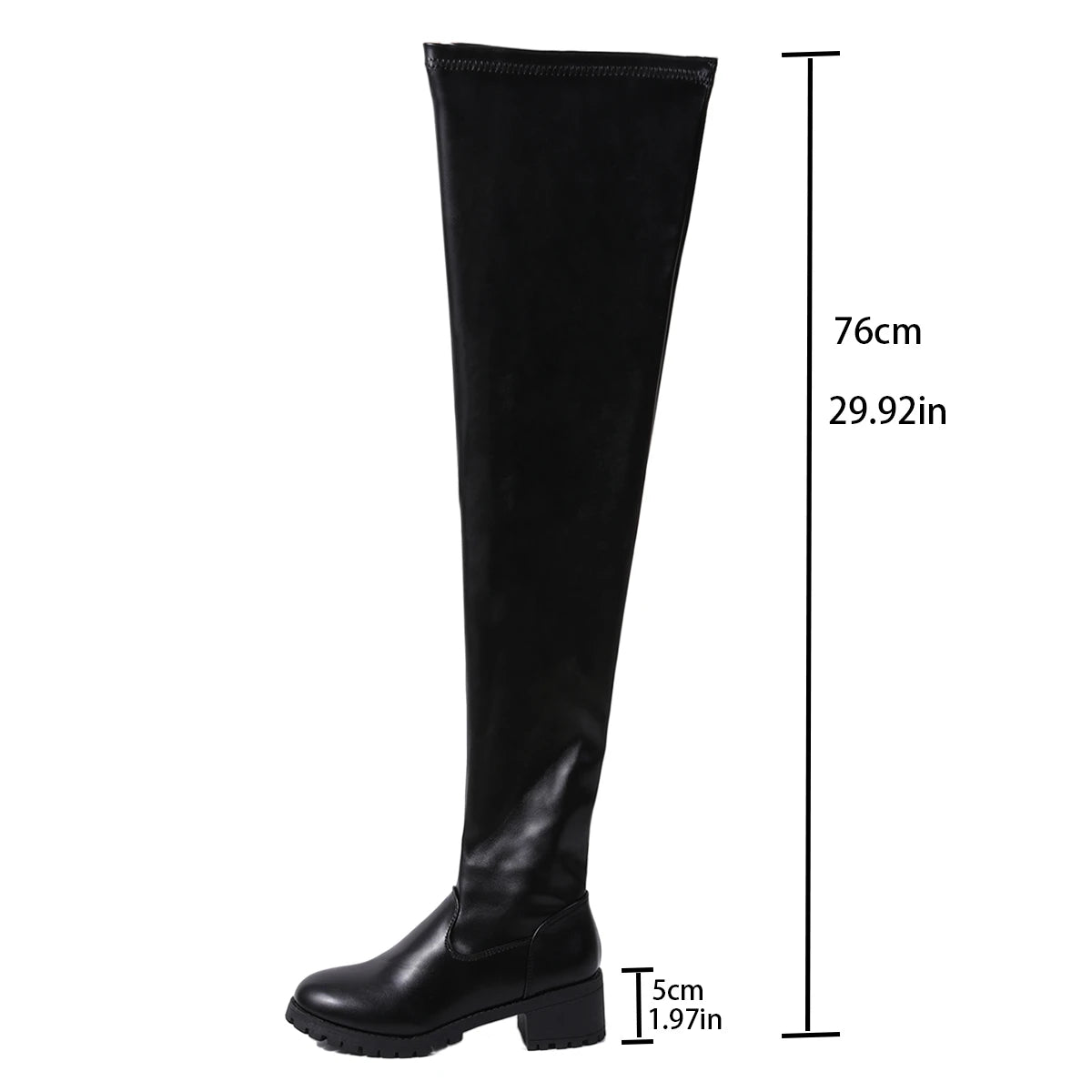 Black Over The Knee Boots for Women 2025 – PU Leather Thigh High Boots with Thick Heel & Platform