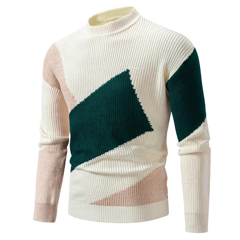 Casual Color-Block Geometric Knit Sweater Outfit