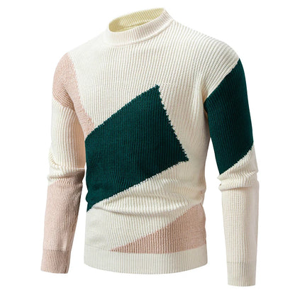 Casual Color-Block Geometric Knit Sweater Outfit