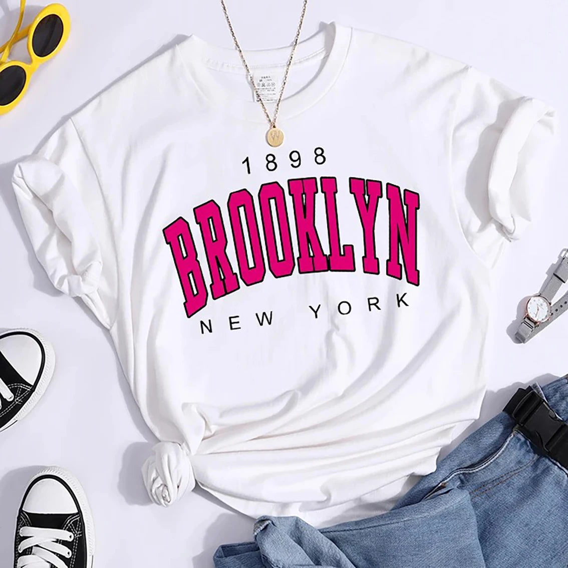 Brooklyn New York 1898 Women S Graphic T Shirt Casual Short Sleeve Print Tee For Girls Ladies Fashion Tops
