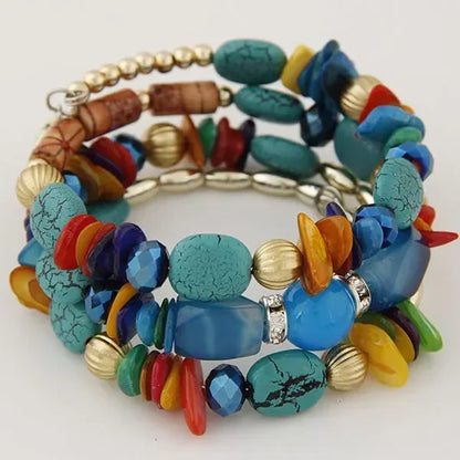 Ibiza Bohemian Summer - Colorful Beaded Turquoise Wrap Bracelet