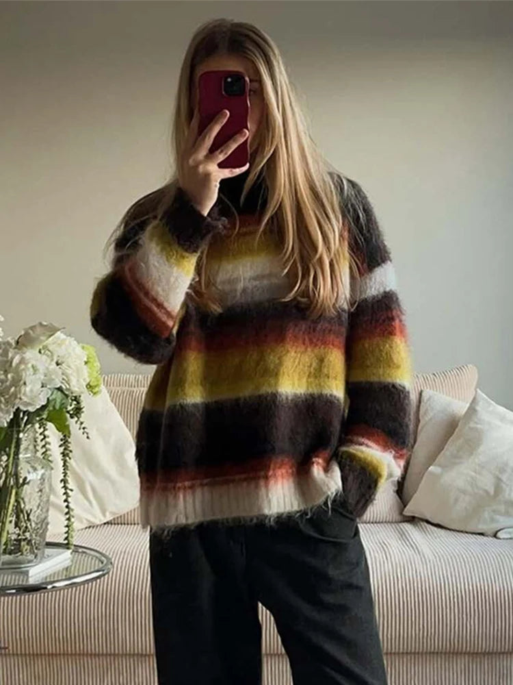 Oversized Striped Mohair Sweater for Cozy Stay-in Days