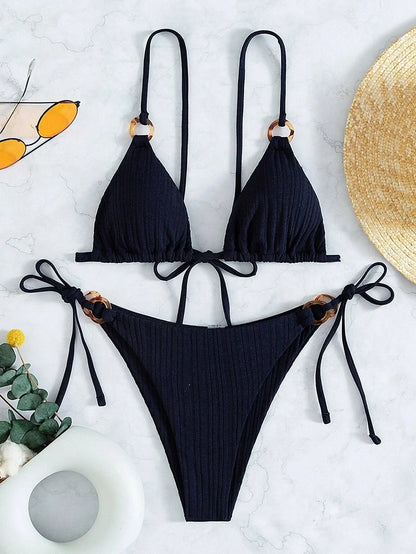 Muted Mauve Ribbed Tortoise Link Bikini Aesthetic