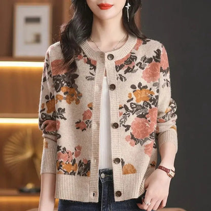 Jacquard Knit Cardigan for Women – 2025 Spring & Autumn Fashion