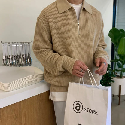 Lapel Zipper Collar Warm Casual Knitted Men S Sweaters