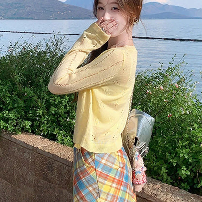 Thin Cardigan For Women Summer Cropped Button V Neck Short Sleeve Knitted Top Slim Sweater Tops Womens Knitwear