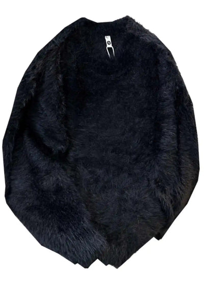 Women S Thickened O Neck Mohair Pullover Sweater New Winter Pure Color Loose Knitwear Long Sleeve Asymmetrical Knit Top