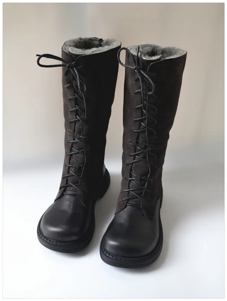 Genuine Leather Lace Up Cool Winter Boots For Women