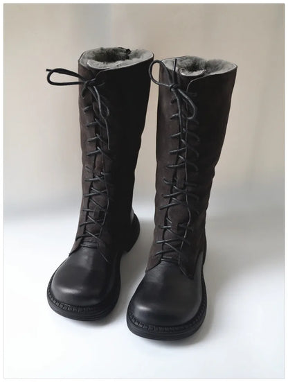 Genuine Leather Lace Up Cool Winter Boots For Women