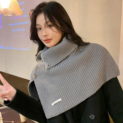 Scarf Collar Button Decoration Autumn Winter Sweater For Women