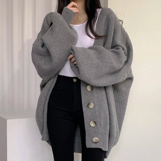 Loose Style Lantern Sleeve Oversized Cardigan Sweaters For Women