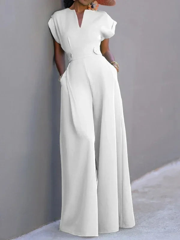 Everyday Comfort: Wrap-Front V-Neck Ankle-Tied Jumpsuit