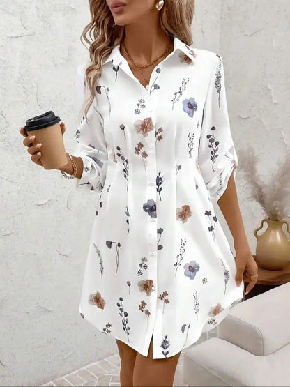 Women’s Floral Shirt Dress – Casual Mini Summer Vacation Dress