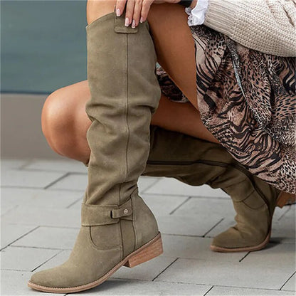 Long Knee High Suede Designer Zipper Winter Boots For Women