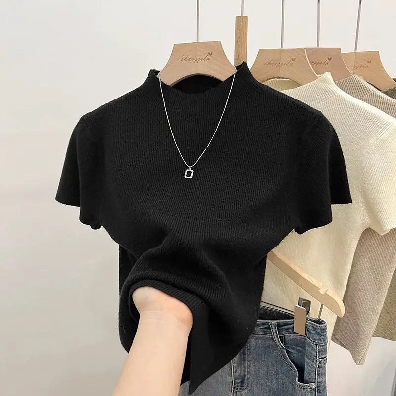 2025 Womens Half Turtleneck Sweater Solid Color Loose Long Sleeve Zipper Top Sporty Casual Autumn Sweatshirt