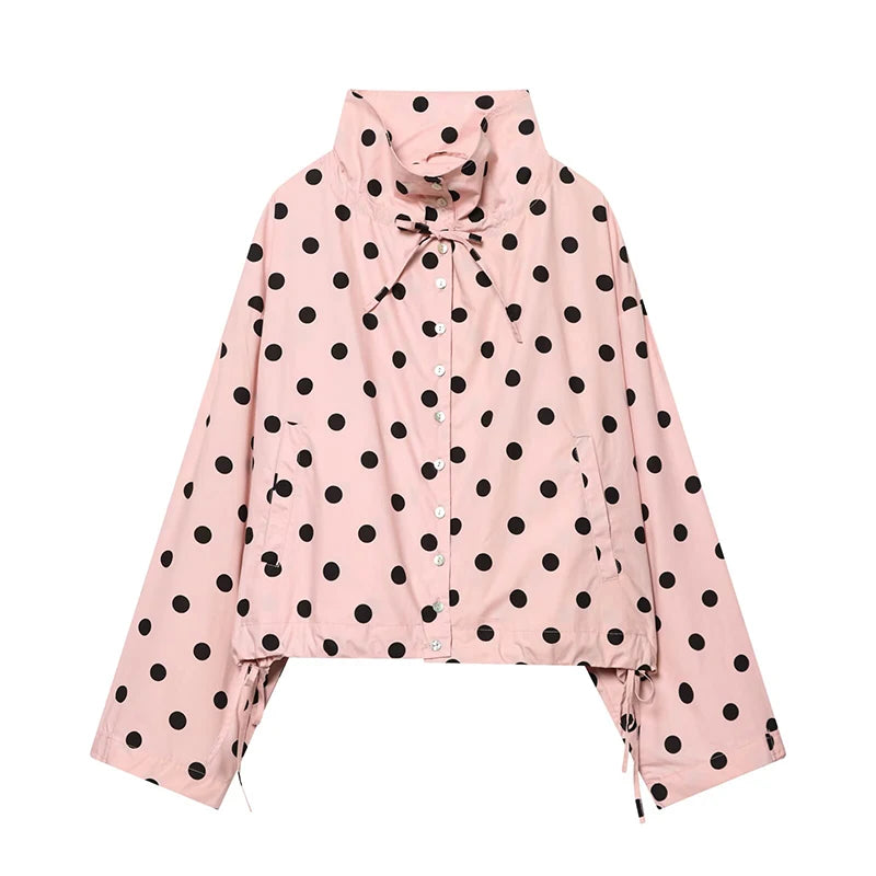 Pink Polka Dot Spring Jacket for Women – Chic Casual Street Style Coat 2026