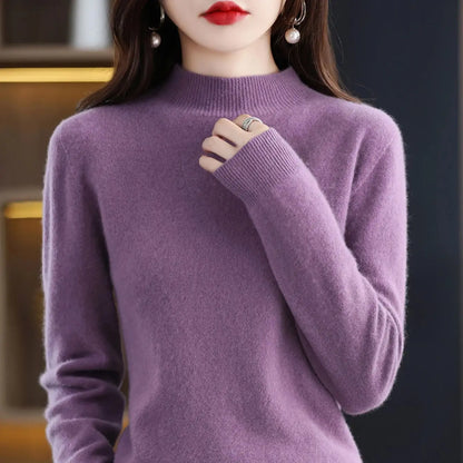 2025 Womens 100 Pure Wool Cashmere Sweater Turtleneck Pullover Loose Fit High Neck Knit Top For Autumn Winter Large Size