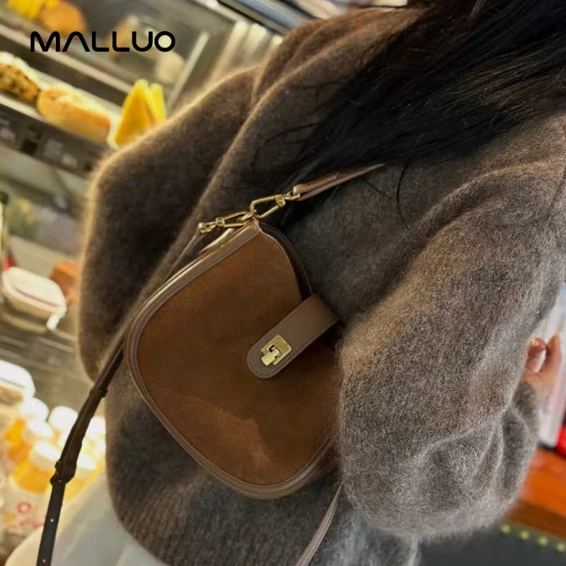 Chic Vintage Brown Suede Shoulder Bag
