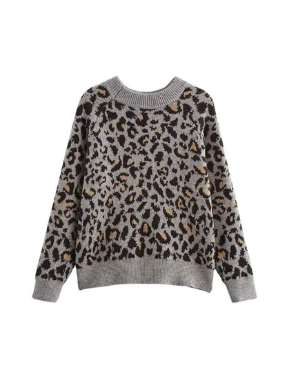 V Leopard Design Long Sleeve Women Winter Pullovers
