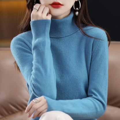 Womens Pure Wool Turtleneck Plus Size Knitted Sweaters