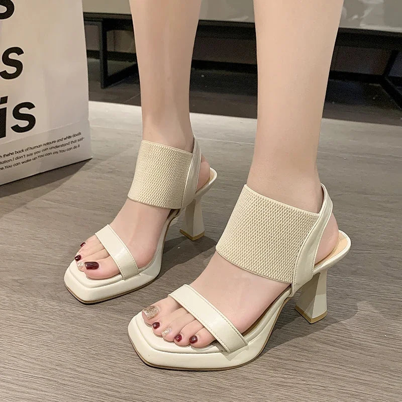 Amalfi Coast Luxury - Elegant Beige Block Heel Summer Sandals