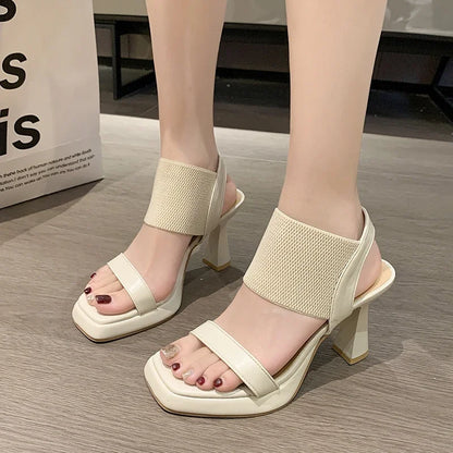 Amalfi Coast Luxury - Elegant Beige Block Heel Summer Sandals
