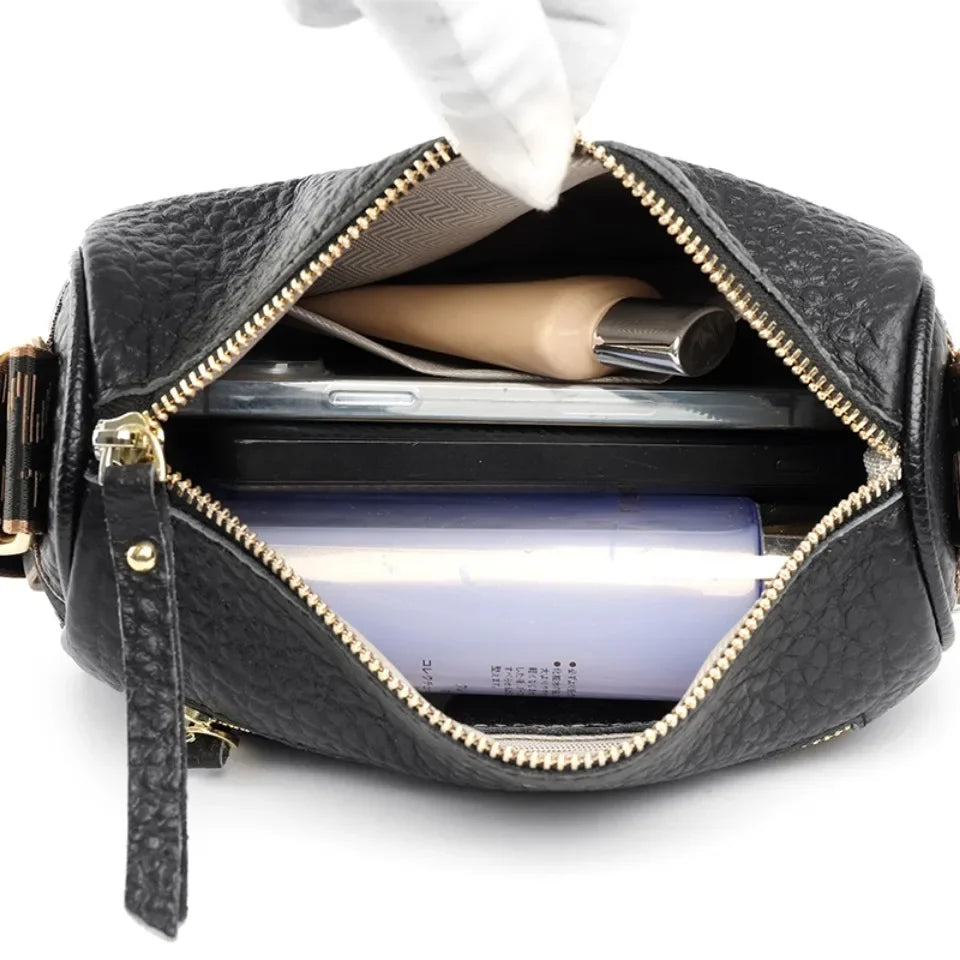 Casual Blue Textured Leather Cylinder Bag