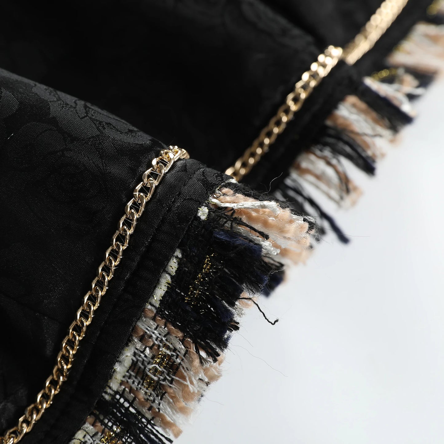 2025 Trendy Designer Yellow Black Striped Tassel Fringed Tweed Jacket For Women